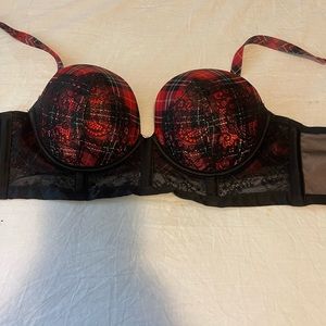 Victoria Secret Bra 34C red plaid black lace